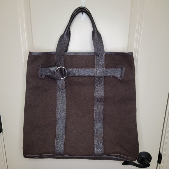 Hermes Petite Saint-Tule PM BROWN Tote Bag Canvas Leather K Engraved - Picture 2 of 16